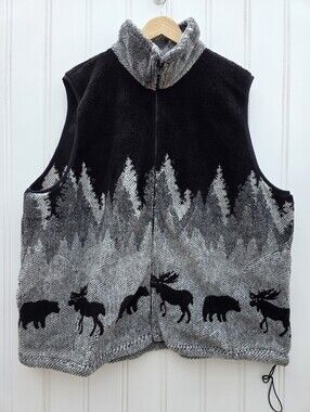 Vintage 90s Mazmania Wildlife Print Fleece Zip Up Vest 3X